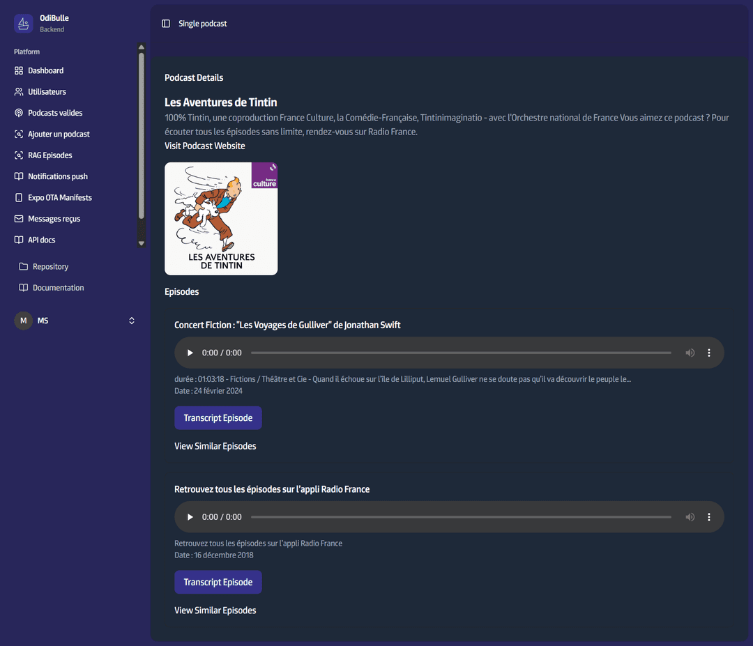 Odibulle Admin Fullpage Screenshot