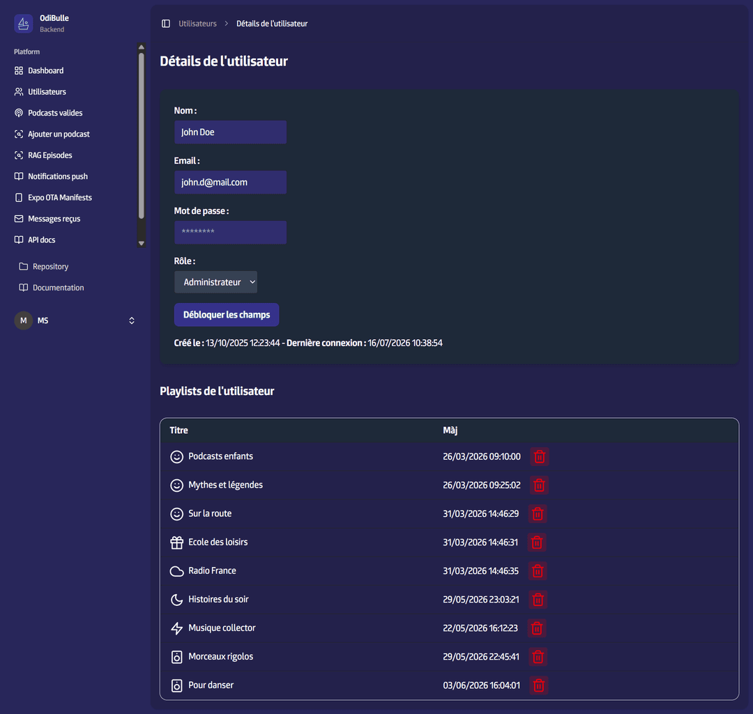 Odibulle Admin Fullpage Screenshot